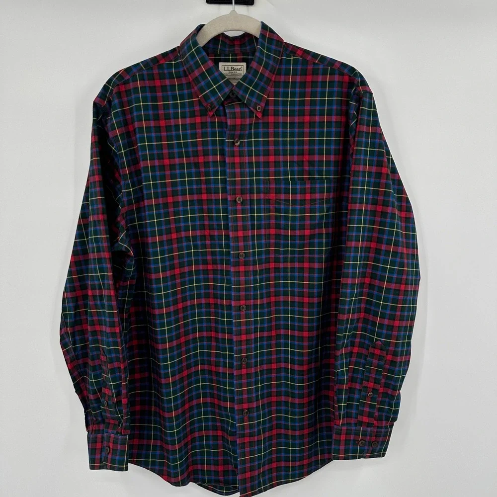 LL Bean Mens Traditional Fit Plaid Long‎ Sleeve Button Down Shirt Medium Regular